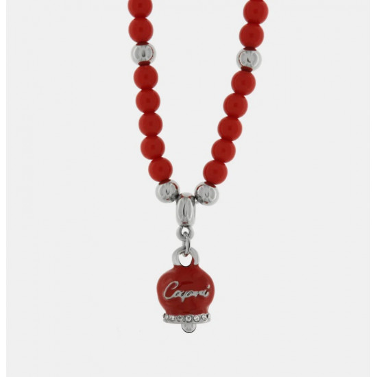 Collana in Metallo con campanellina pendente e perline rosse