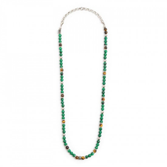 Collana con sfere malachite e occhio di tigre