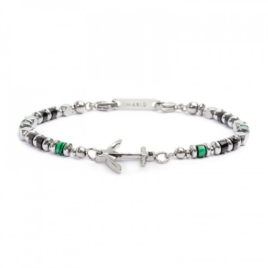 Bracciale con ancora elementi in malachite ed onice nera