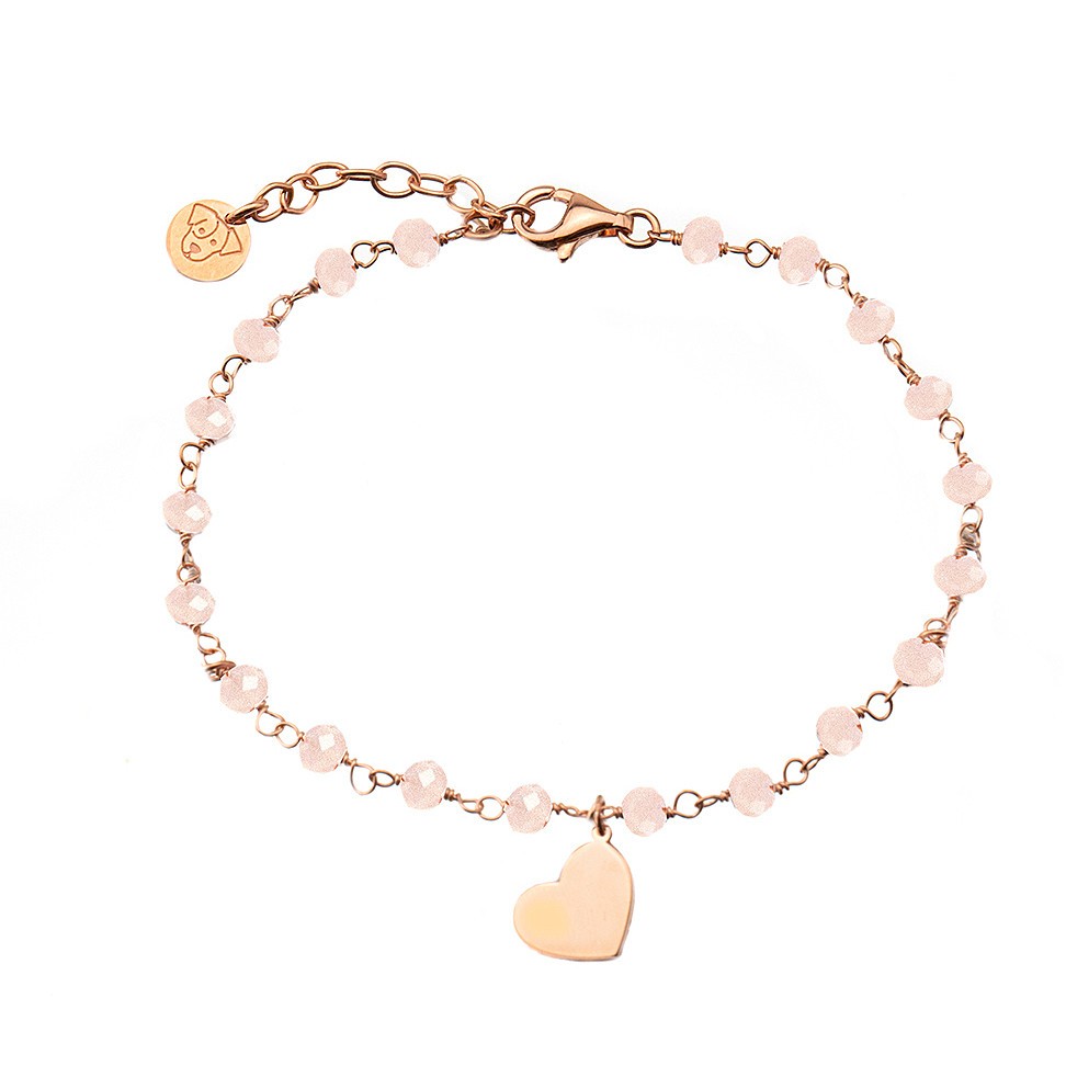 collana jack&co oro rosa con cuore e cristalli rosa - Gioie Gioielli SrlS